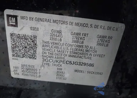 2018 Chevrolet Silverado 1500 Custom z USA, uszkodzony, nr VIN 3GCUKPEC5JG329586